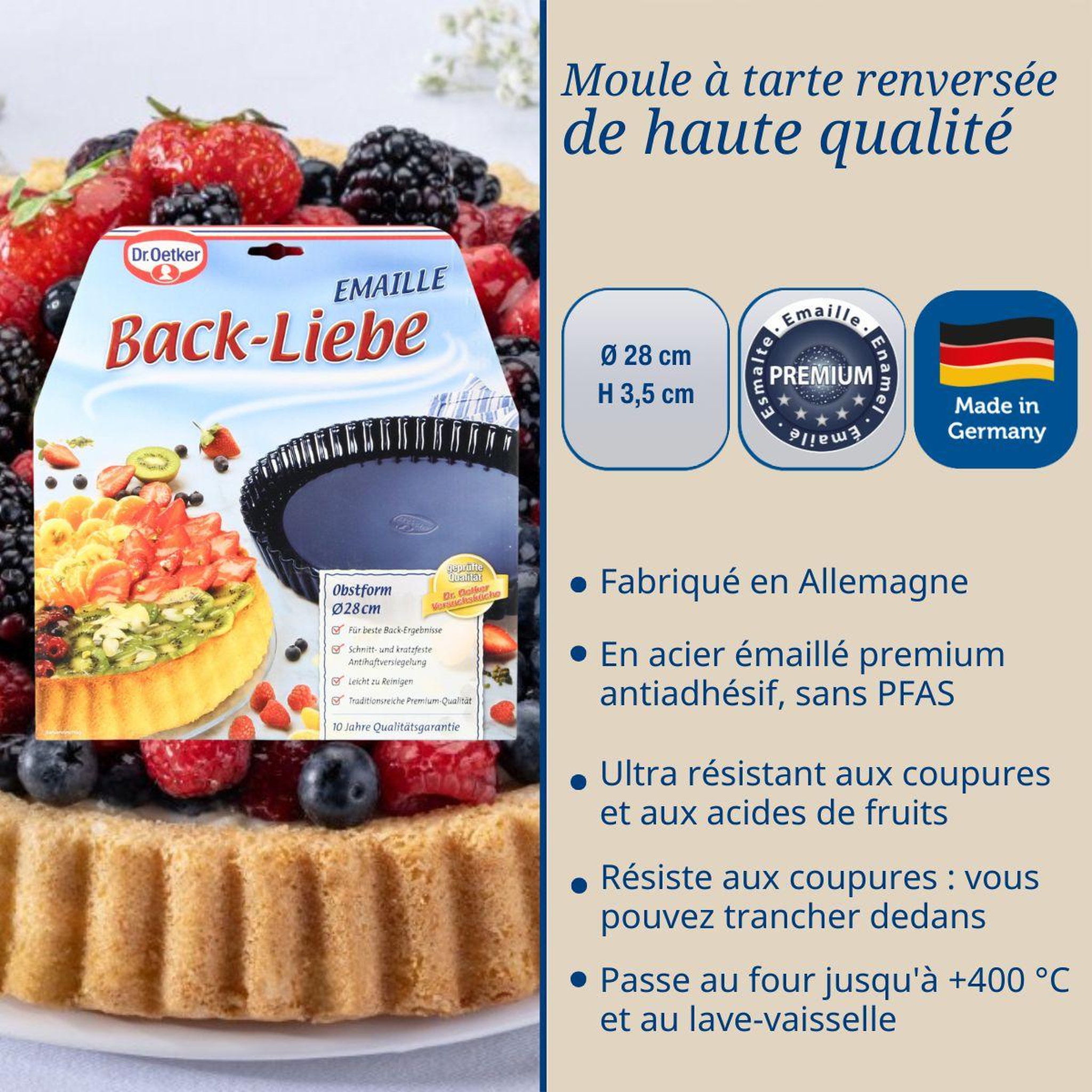 Voir la diapositive 3 : DR.OETKER Plat à tarte 28 cm avec revêtement en quartz émaillé Dr.Oetker Back Liebe