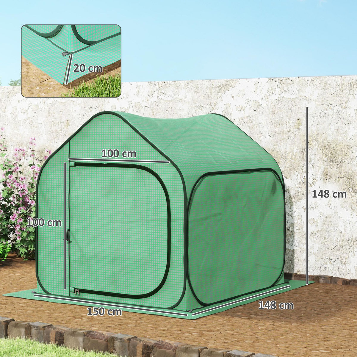 OUTSUNNY Mini serre de jardin pop up - porte zippée - dim. 150 x 148 x 148 cm - acier PE vert