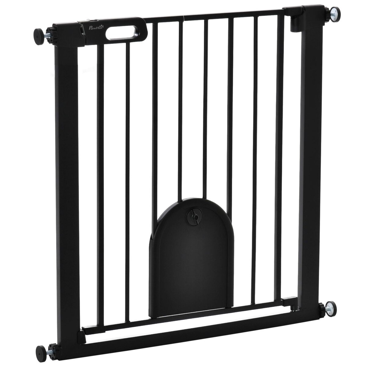 PAWHUT Barrière de sécurité animaux de 76H cm barrière chien chat avec porte fermeture automatique système de double verrouillage fixation par pressionde de 75 à 82 cm acier et ABS noir