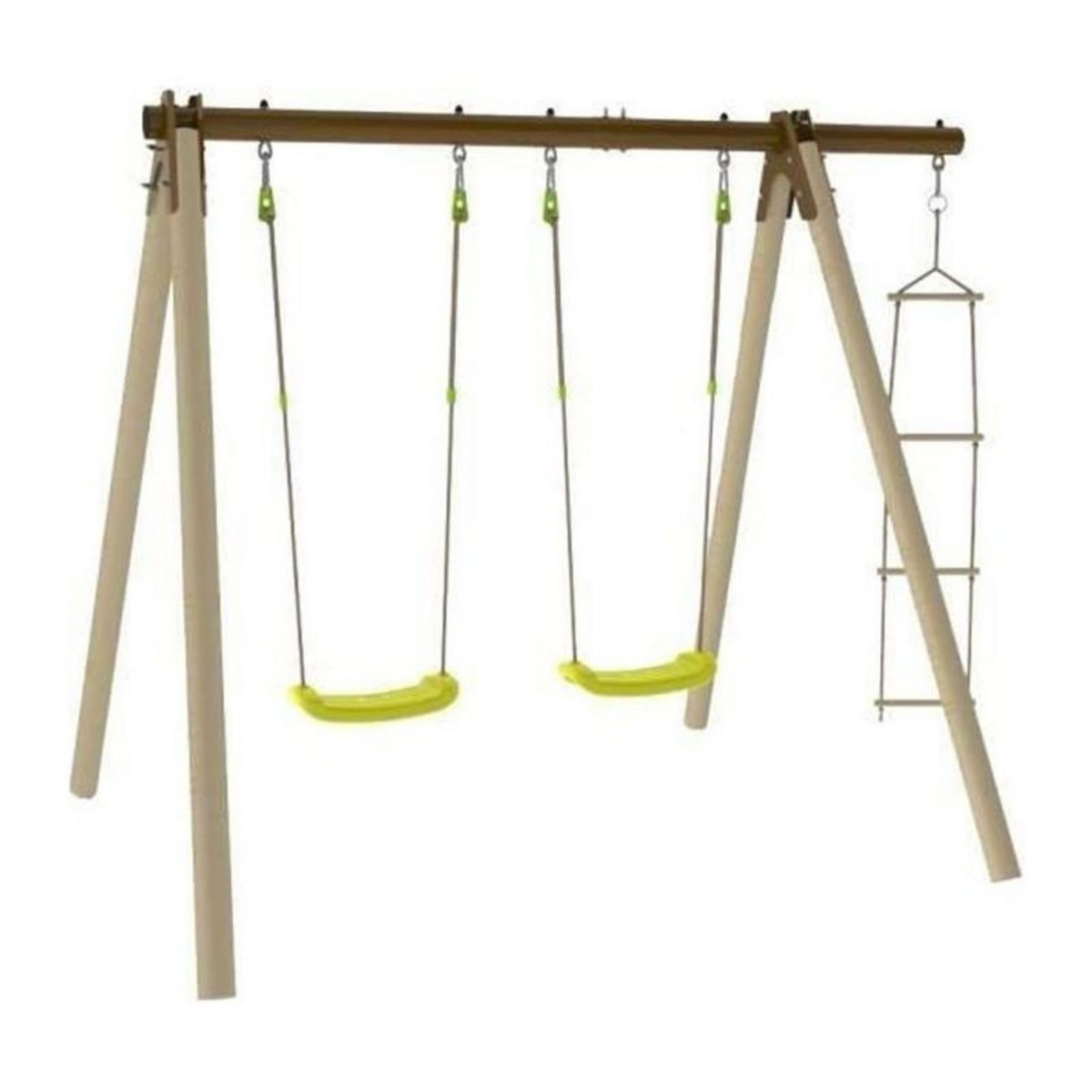 Trigano Portique bois et metal - 1,90m - 2 balancoires et 1 echelle - PIKI TRIGANO