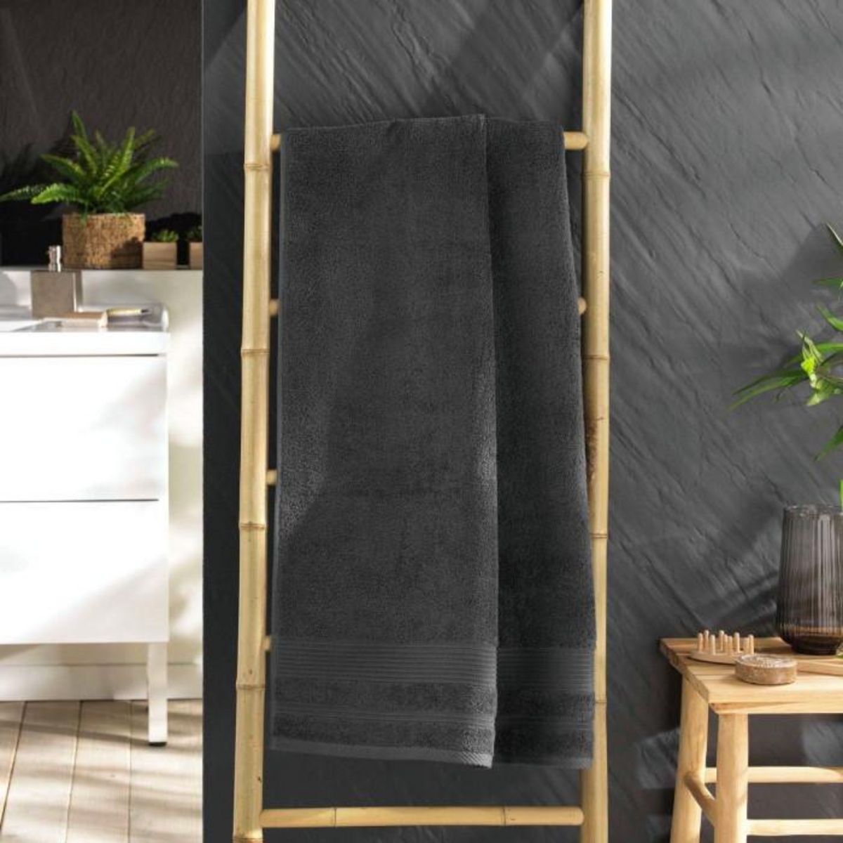 Paris Prix Drap de Douche  Tendresse  70x130cm Anthracite