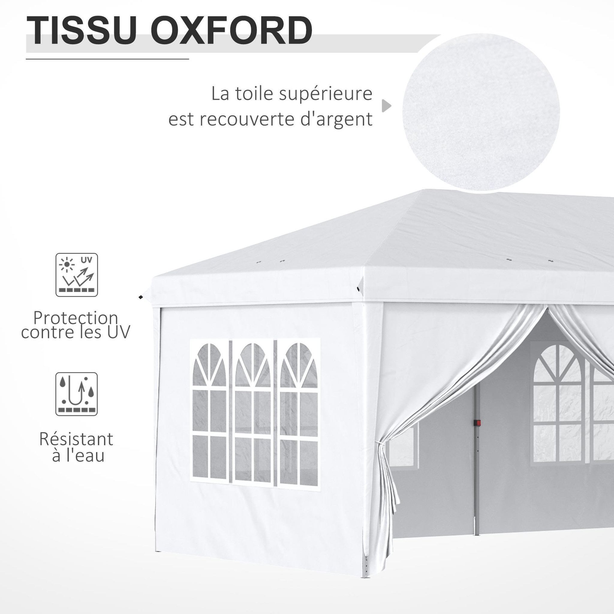 Voir la diapositive 6 : OUTSUNNY Tonnelle barnum pliant pop-up imperméabilisé 5,85L x 2,95l x 2,7H m 6 parois latérales amovibles 4 fenêtres + sac de transport blanc