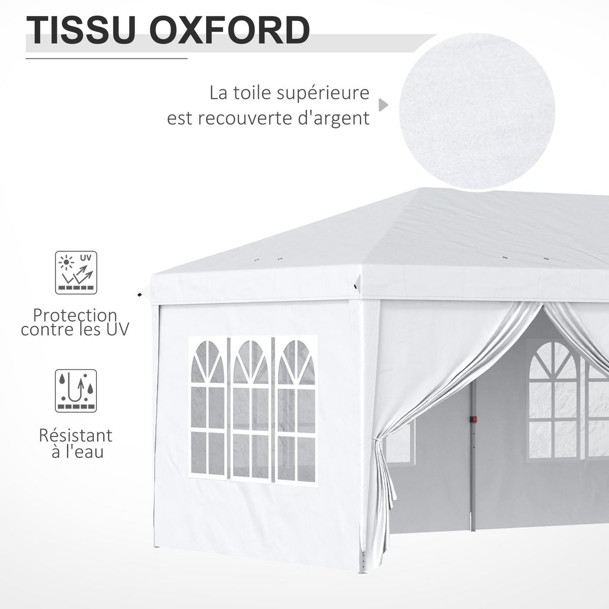OUTSUNNY Tonnelle barnum pliant pop-up imperméabilisé 5,85L x 2,95l x 2,7H m 6 parois latérales amovibles 4 fenêtres + sac de transport blanc