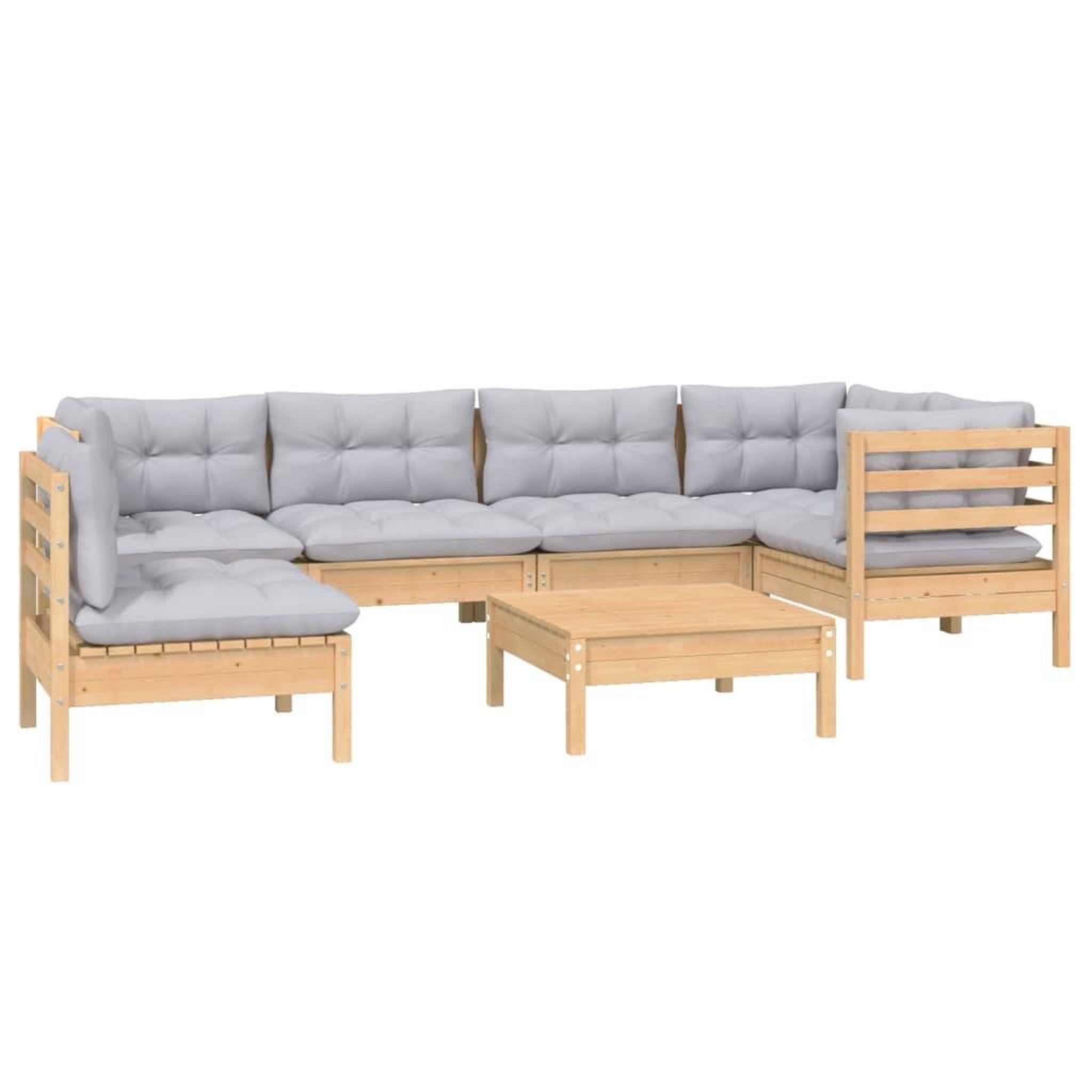 Voir la diapositive 3 : VIDAXL Salon de jardin 7 pcs avec coussins gris bois de pin