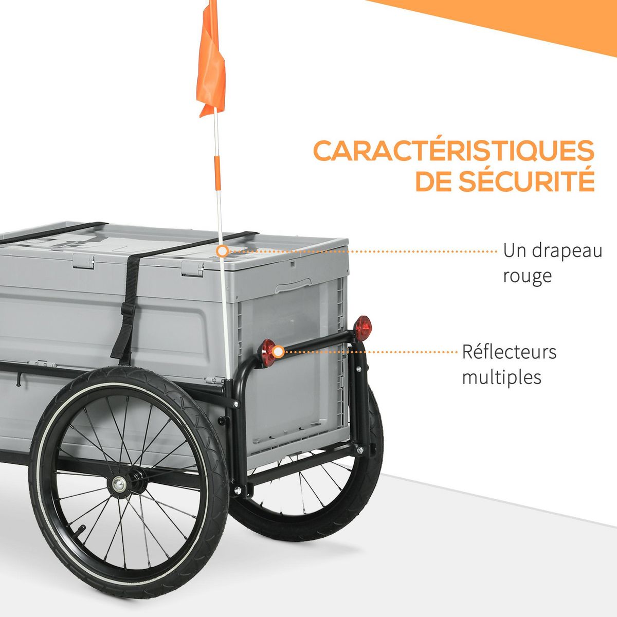 HOMCOM Remorque chariot à vélo avec coffre de rangement amovible pliable 65L