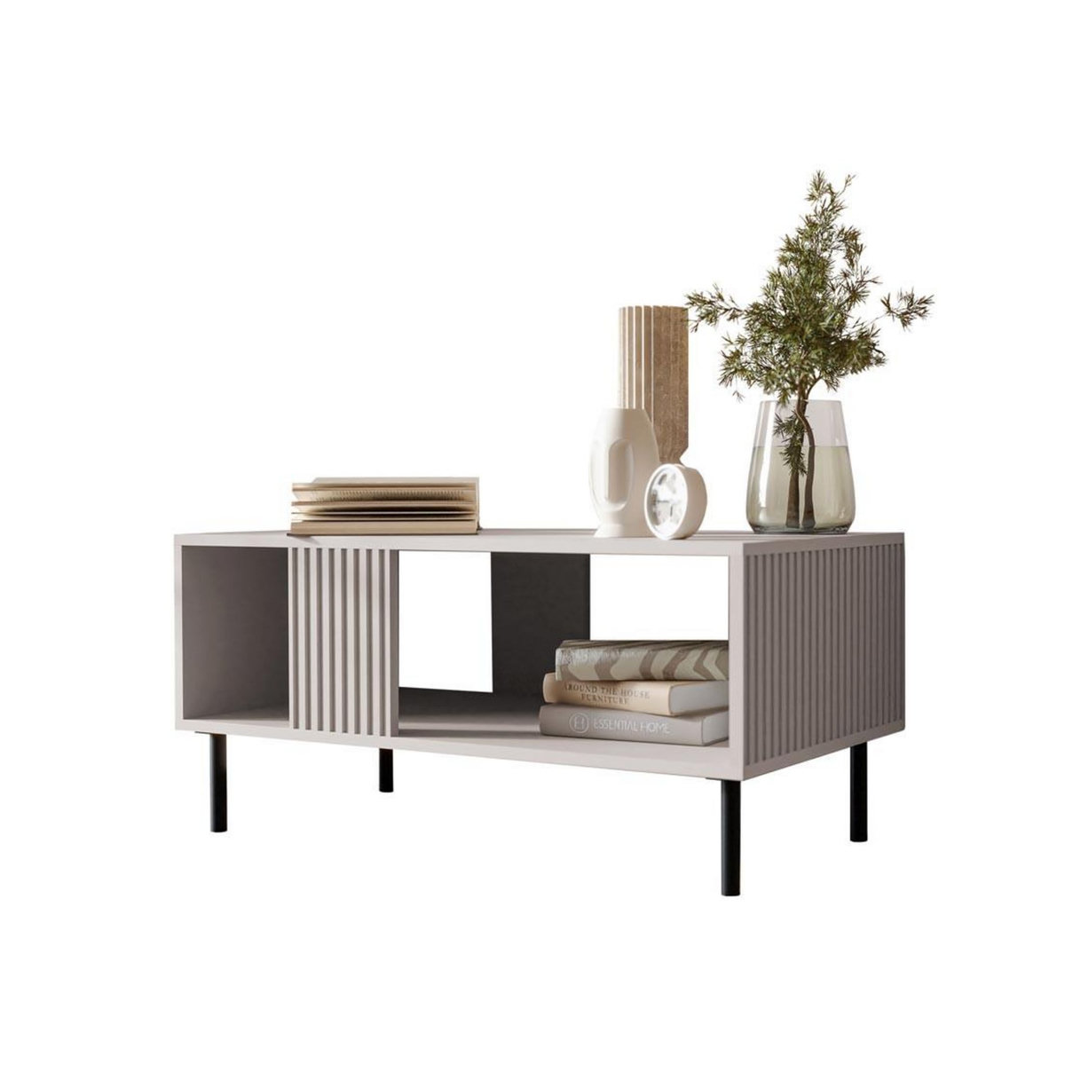 BEST MOBILIER Timote - table basse - avec niche de rangement - écru - 1 niche - 92 cm