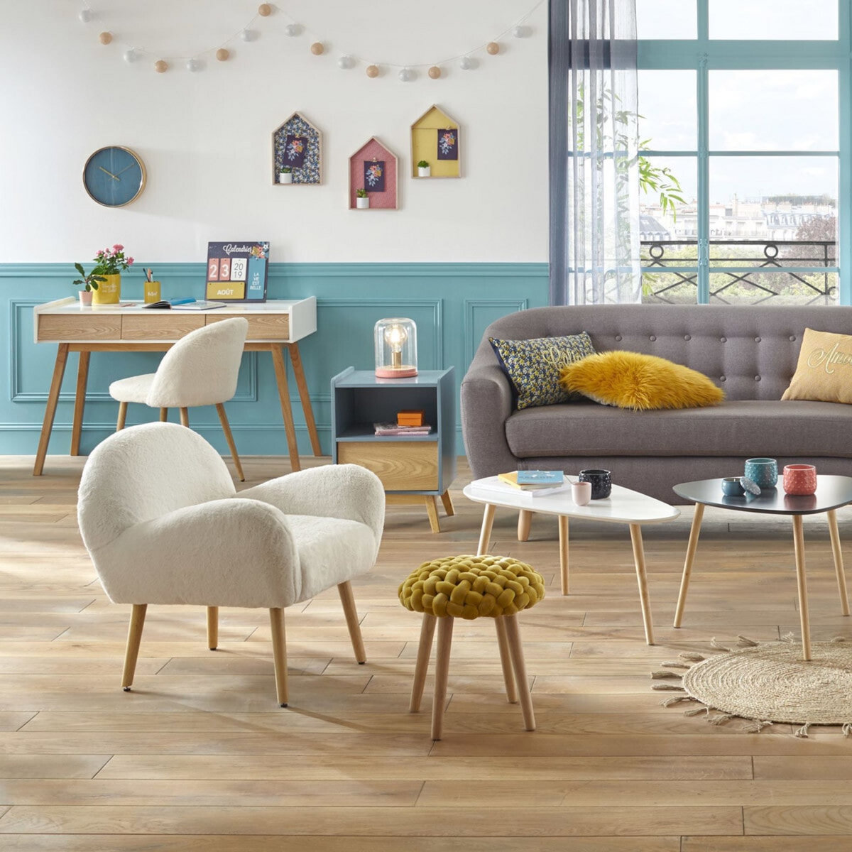 ATMOSPHERA Tabouret tricot velours D39XH42,5CM Cosy