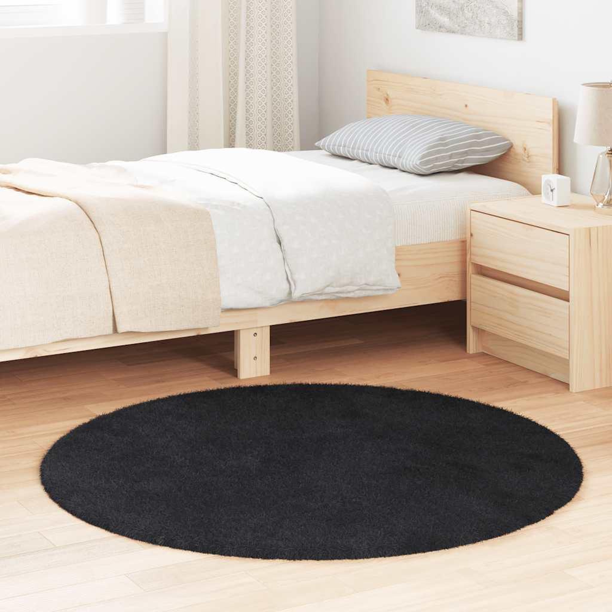 VIDAXL Tapis shaggy a poils longs NAVARRA noir 120x120 cm polyester