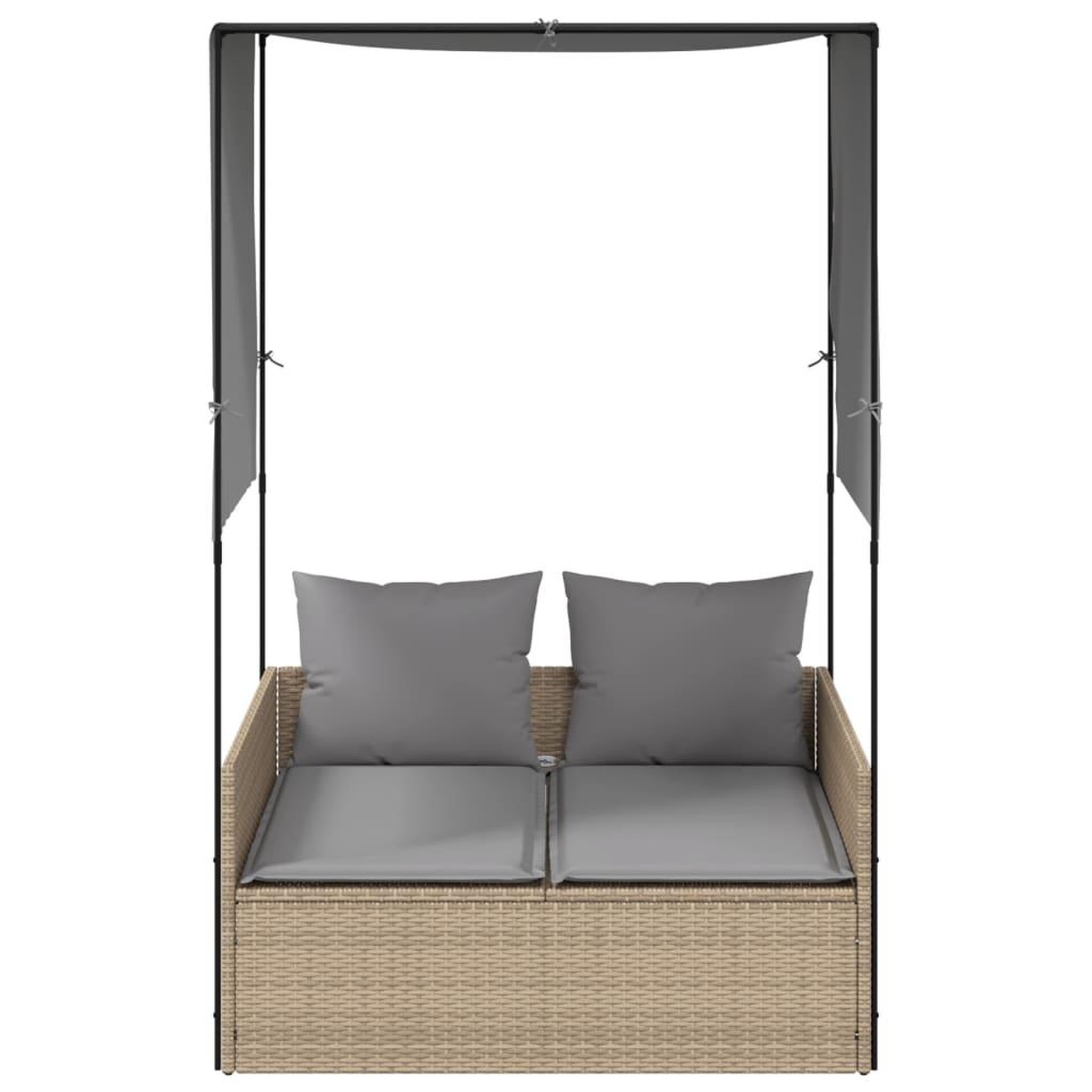 Voir la diapositive 3 : VIDAXL Chaise longue double avec toit et rideaux beige resine tressee