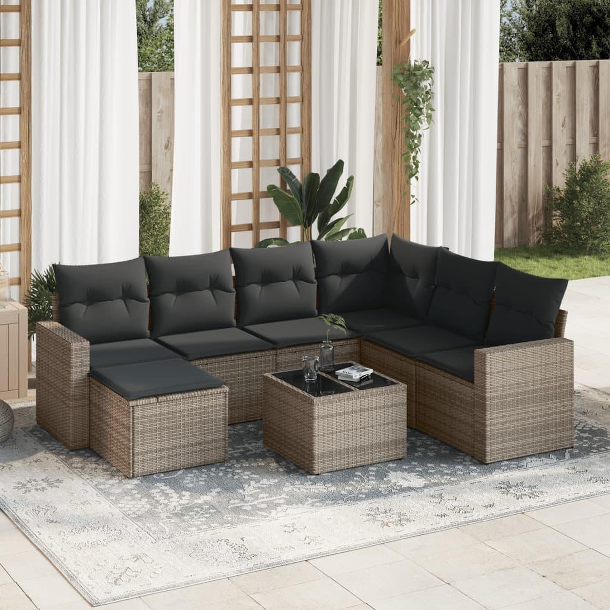 VIDAXL Salon de jardin 8 pcs avec coussins gris resine tressee