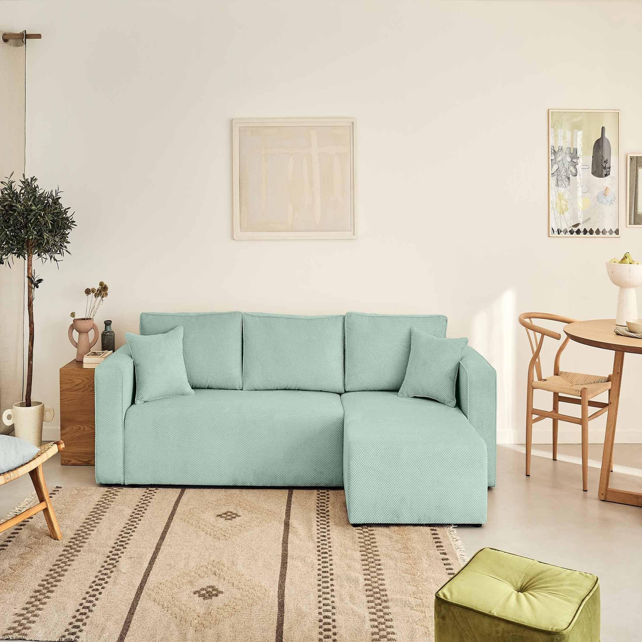 Voir la diapositive 6 : BEST MOBILIER Topaze - canapé d'angle réversible - 4 places - convertible avec coffre - en velours texturé