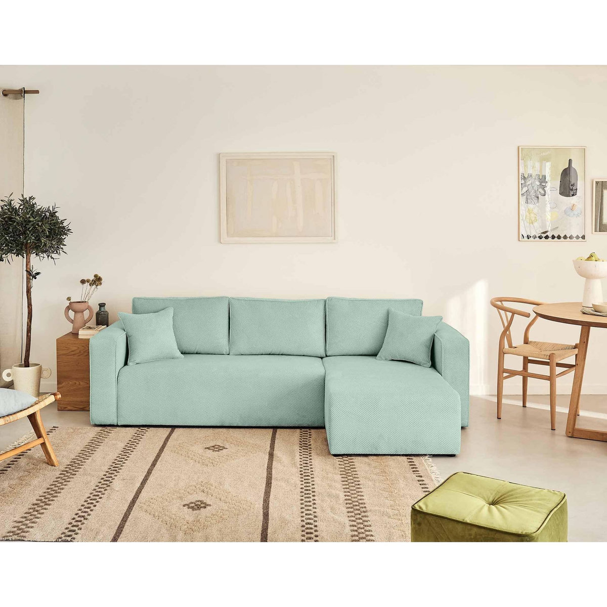 BEST MOBILIER Topaze - canapé d'angle réversible - 4 places - convertible avec coffre - en velours texturé