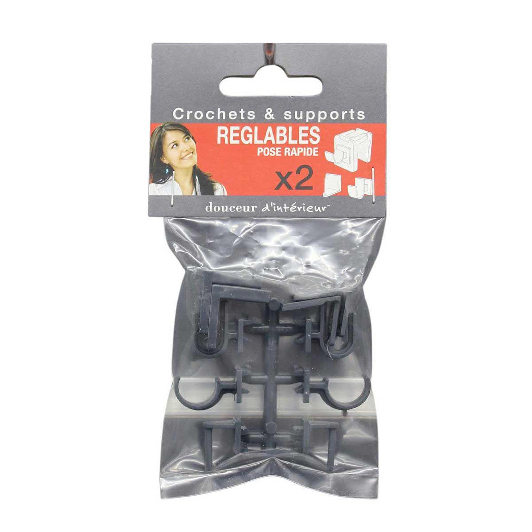 Voir la diapositive 2 : Douceur d'Intérieur Lot de 2 crochets & supports  réglables  15cm anthracite