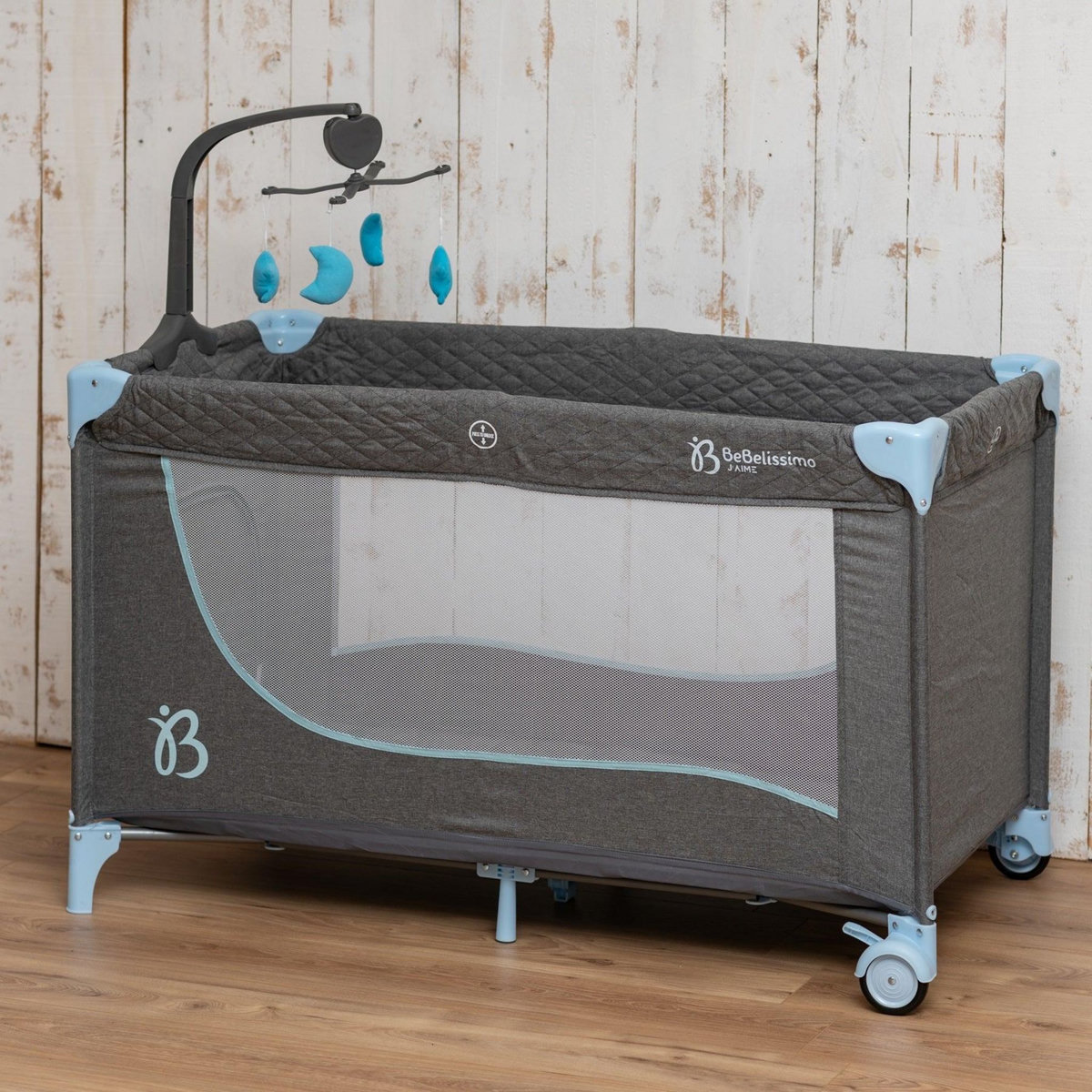 BEBELISSIMO BEBELISSIMO - Lit parapluie bébé - berceau bébé - dès la naissance - Nuit - lit pliant - 2 niveaux - bleu