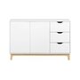Voir la diapositive 3 : SWEEEK Buffet de rangement blanc. pieds bois - Floki - avec 3 tiroirs. buffet 2 portes. buffet bas. 120x40x75 cm