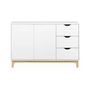 Voir la diapositive 3 : SWEEEK Buffet de rangement blanc. pieds bois - Floki - avec 3 tiroirs. buffet 2 portes. buffet bas. 120x40x75 cm
