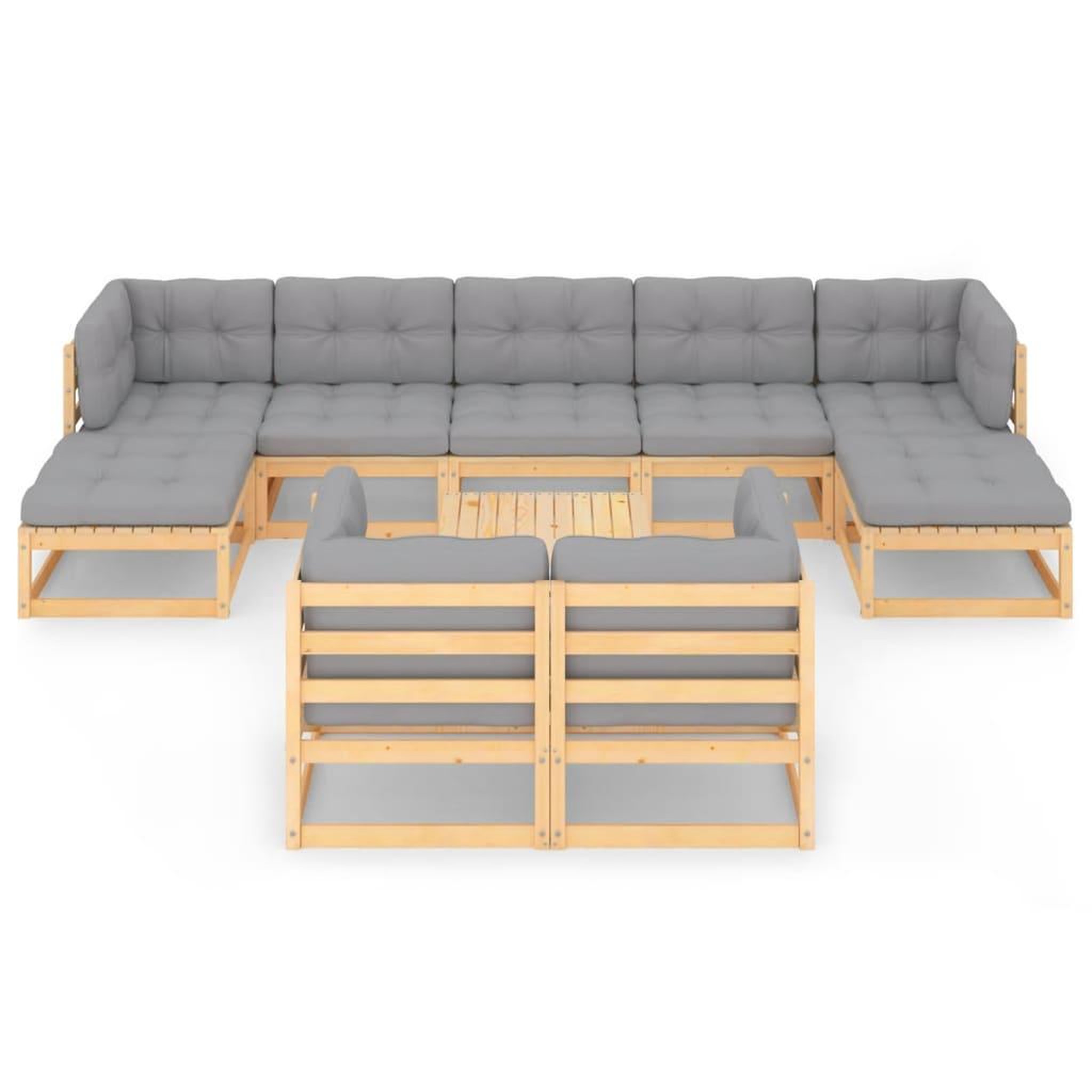 Voir la diapositive 3 : VIDAXL Salon de jardin 10 pcs avec coussins Bois de pin massif