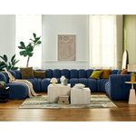 LISA DESIGN Debbie - canapé modulable panoramique d'angle gauche 7 places en tissu texturé. Coloris disponibles : Vert, Beige, Gris, Marron, Bleu, Noir, Rose, Orange