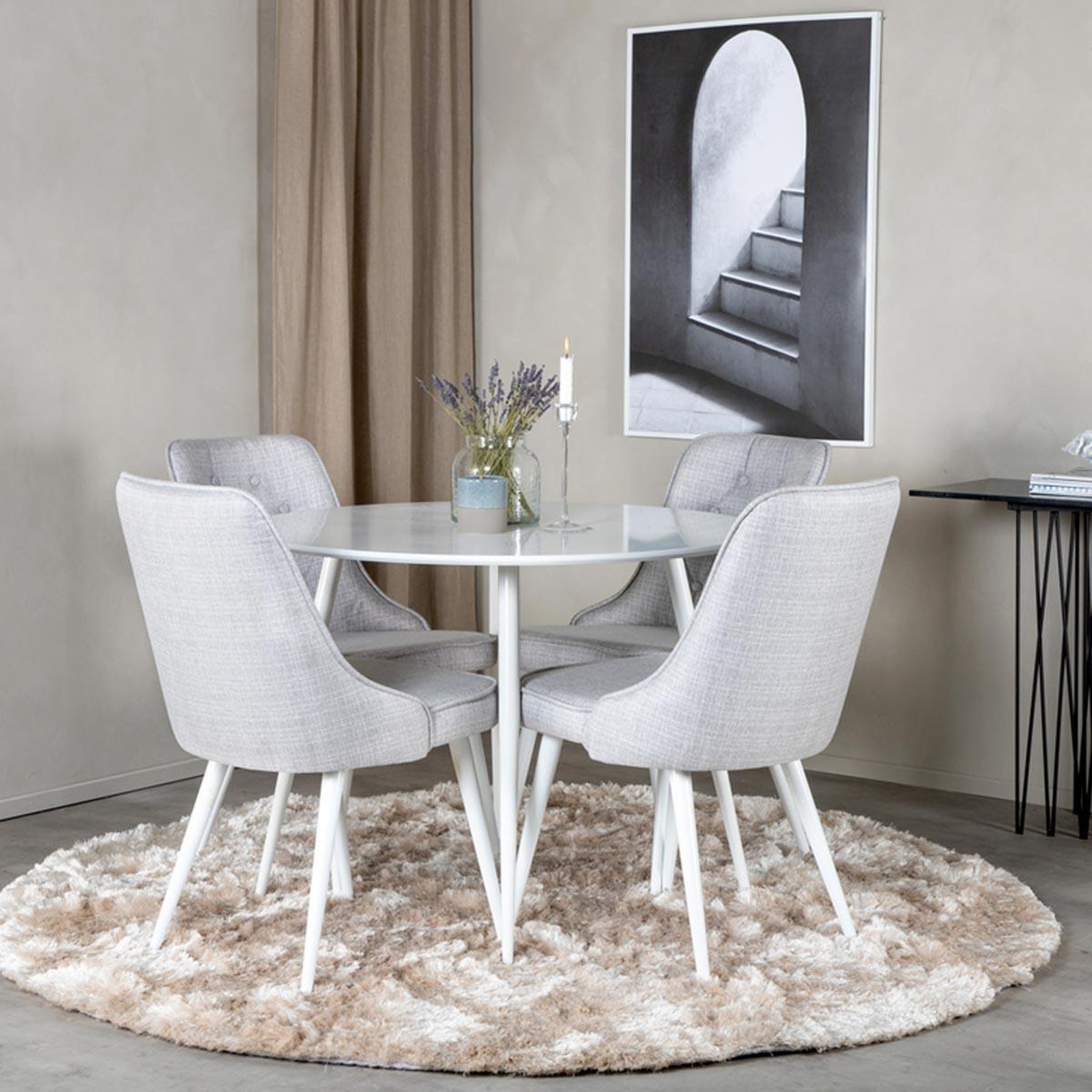 Voir la diapositive 4 : Paris Prix Ensemble table à manger & 4 chaises  plaza & deluxe  100cm blanc & gris