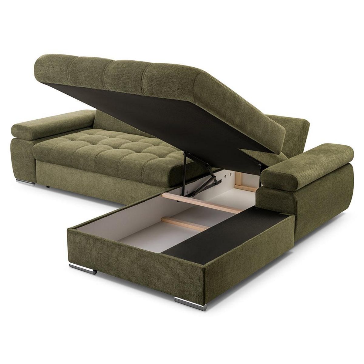 BEST MOBILIER Bianca - canapé d'angle droit 4 places convertible avec coffre en tissu texturé