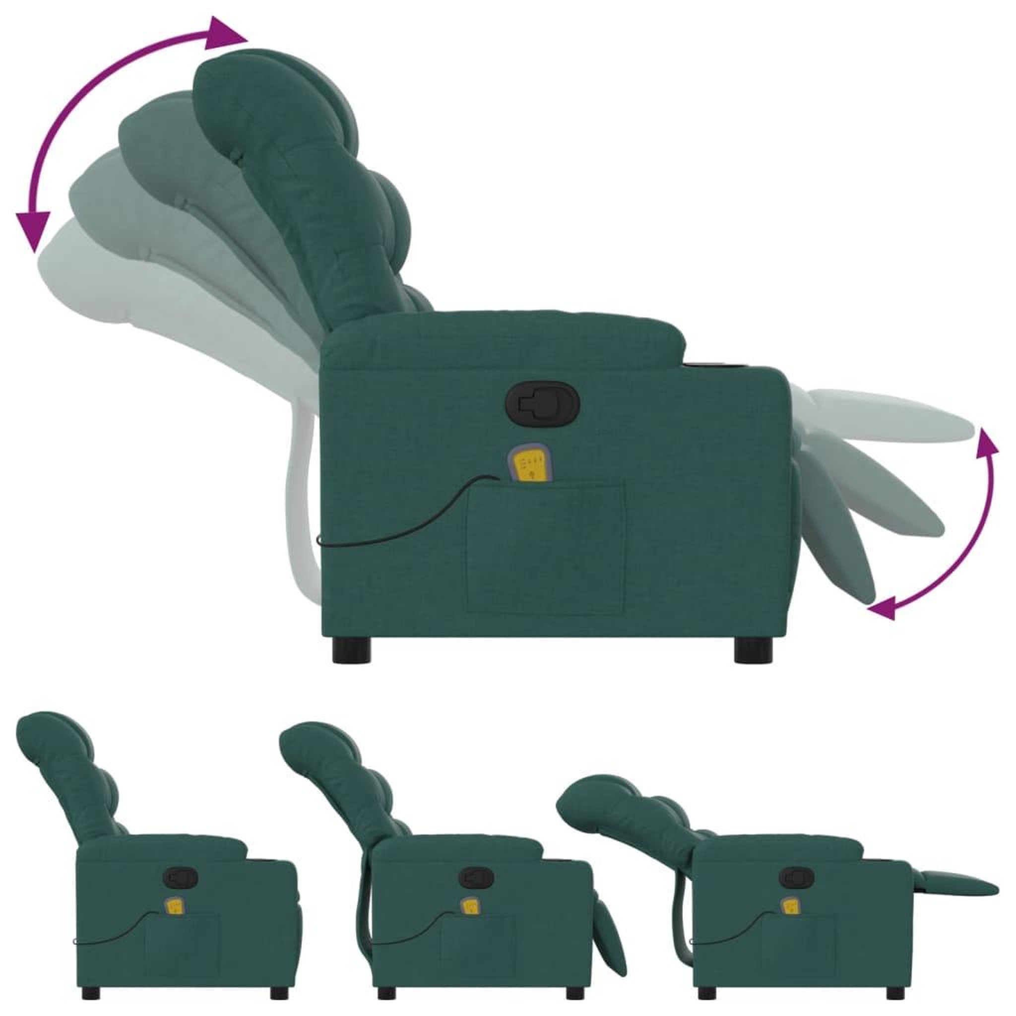 Voir la diapositive 5 : VIDAXL Fauteuil de massage inclinable Vert fonce Tissu