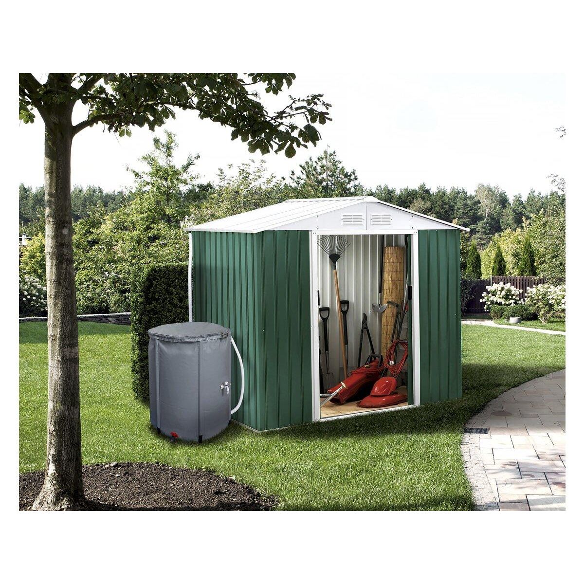 Habitat et Jardin Abri de jardin métal -  Rosas   - 4,07 m² avec récupérateur d'eau et gouttière - Vert