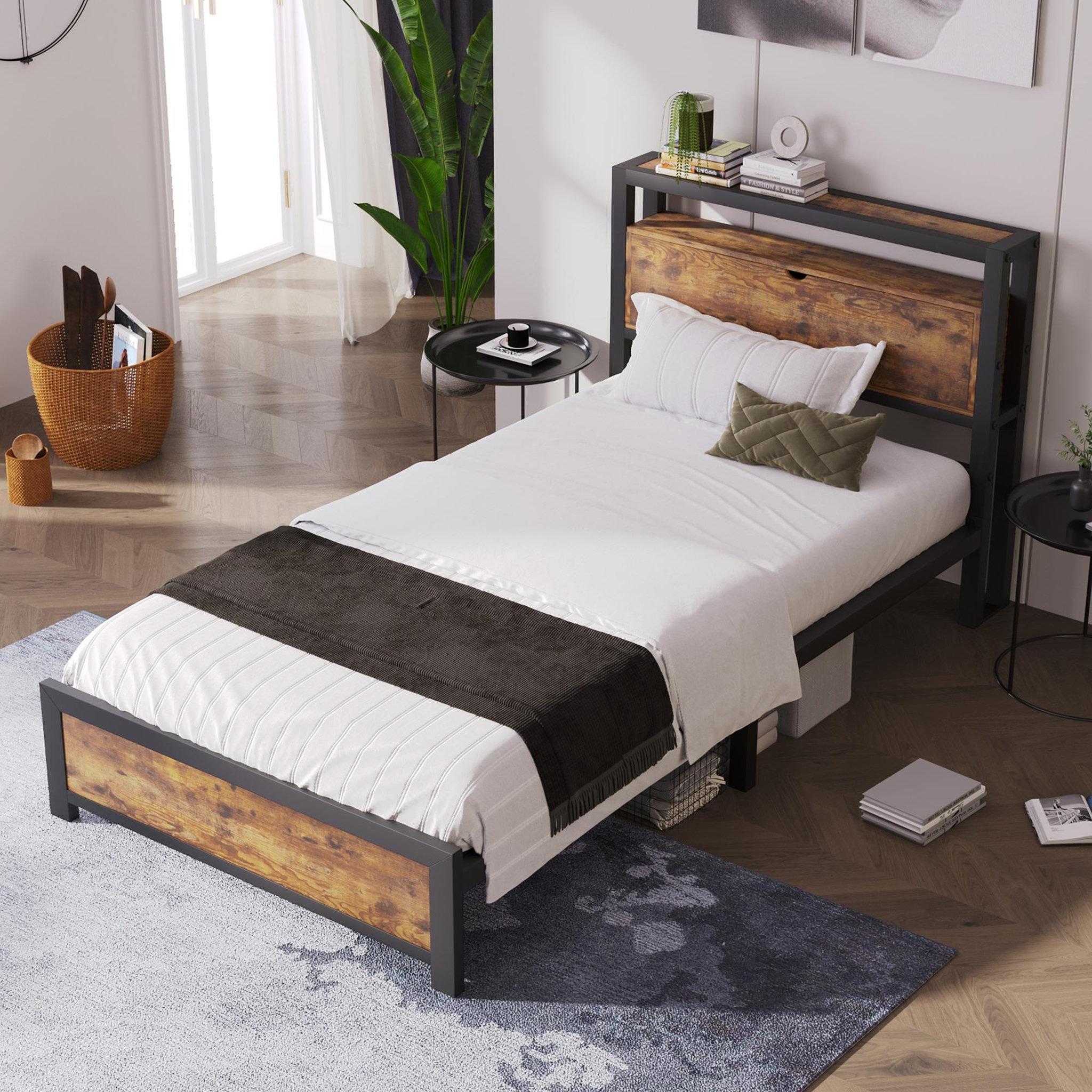 Voir la diapositive 2 : MERAX Lit simple avec sommier Style industriel