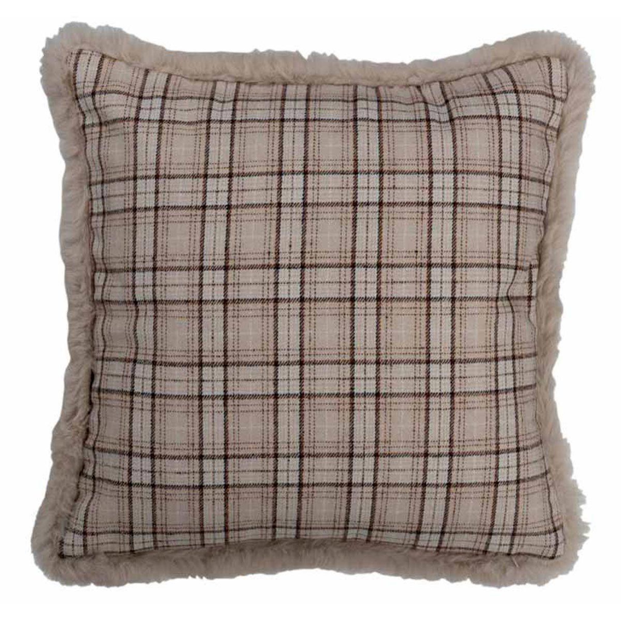 Voir la diapositive 1 : J-LINE Coussin déco imprimé  quadrille  45x45cm beige