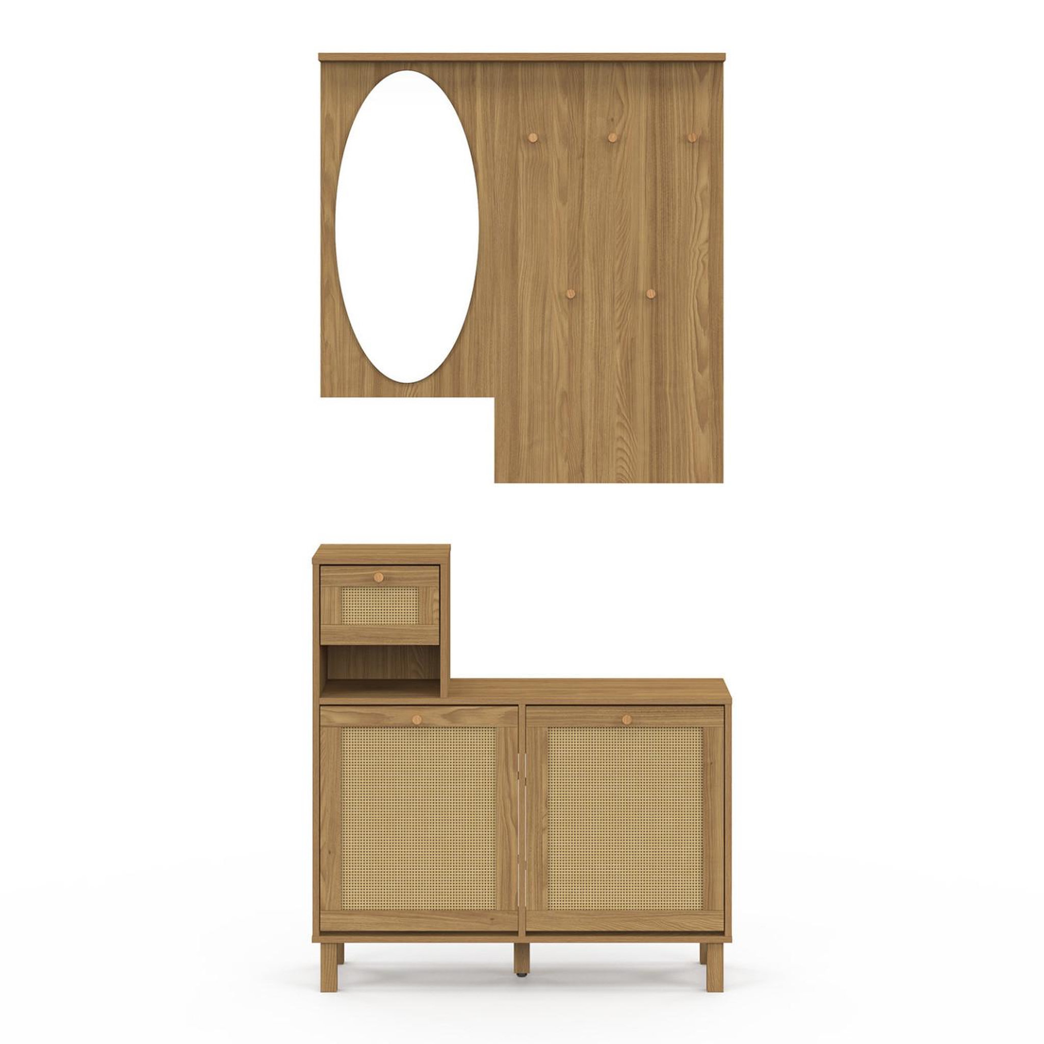 Voir la diapositive 3 : ID MARKET Vestiaire d'entrée avec miroir hanae effet naturel cannage