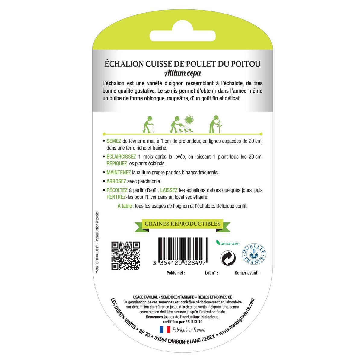 LES DOIGTS VERTS Graines échalion Cuisse de Poulet du Poitou BIO Les Doigts Verts