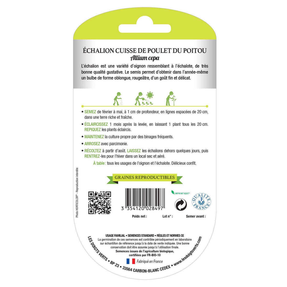 LES DOIGTS VERTS Graines échalion Cuisse de Poulet du Poitou BIO Les Doigts Verts