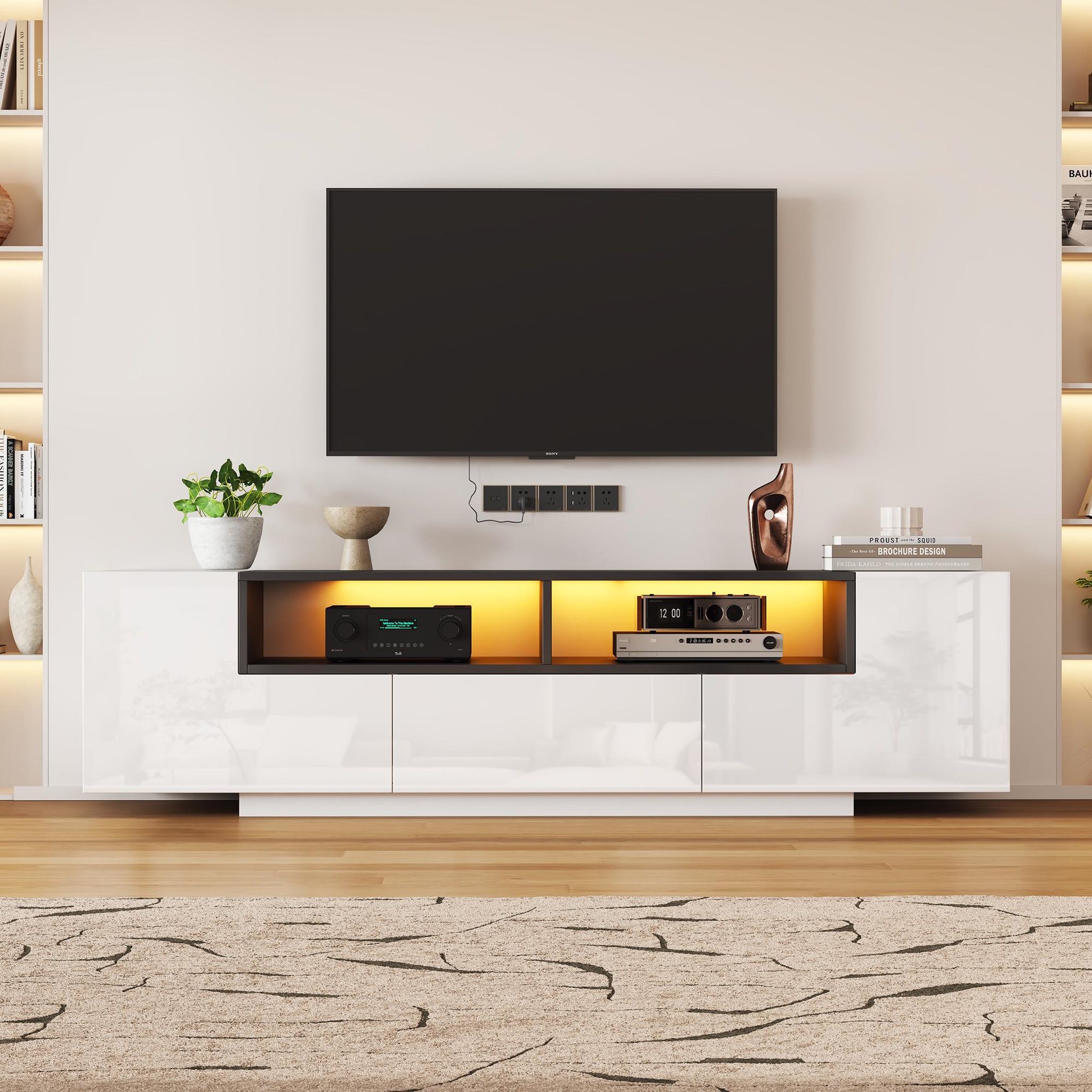 Voir la diapositive 2 : MERAX Meuble tv blanc 180 cm led panneau de particules