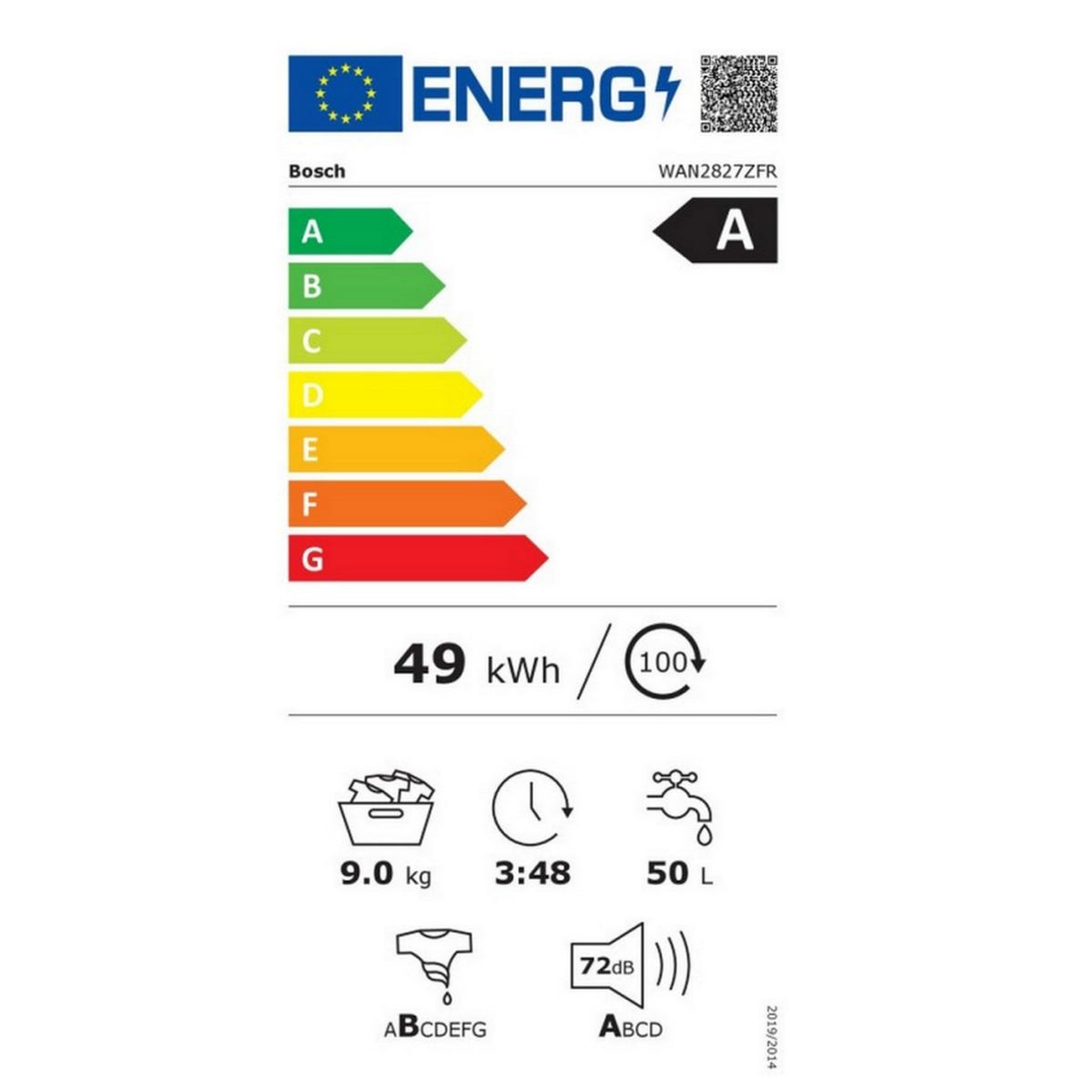 Voir la diapositive 2 : BOSCH Lave-linge frontal 60cm 9kg 1400 - 0 tr/min - wan2827zfr