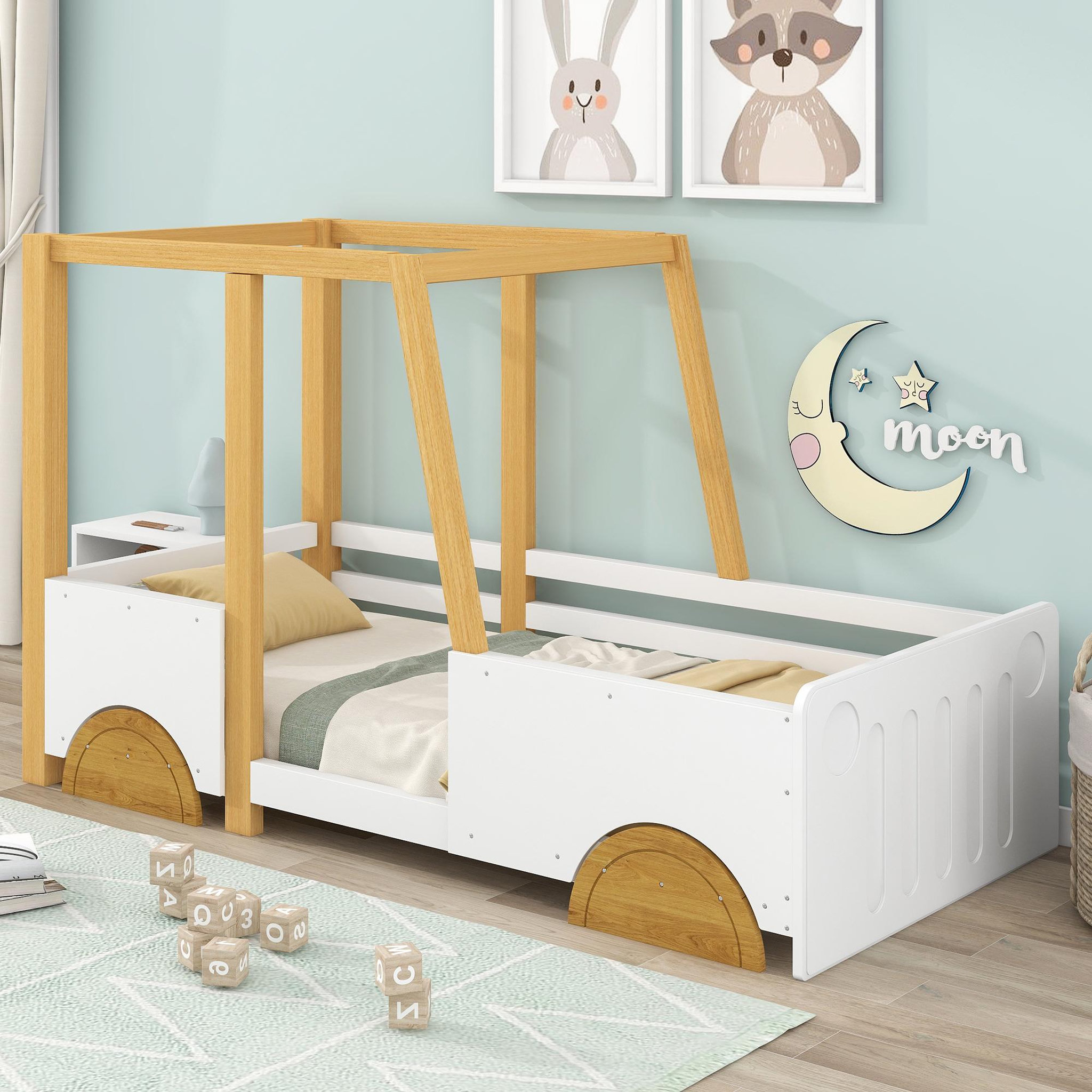 Voir la diapositive 4 : MERAX Lit cabane enfant 90x200cm pin coloris blanc+bois