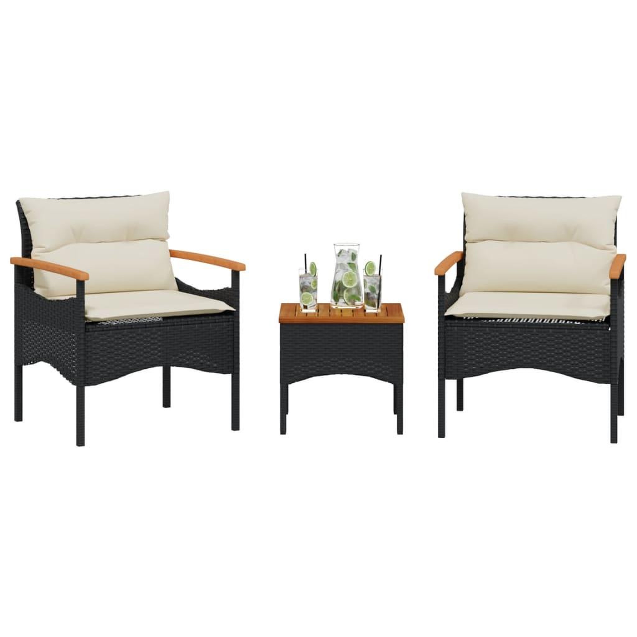 VIDAXL Salon de jardin 3 pcs avec coussins noir resine tressee