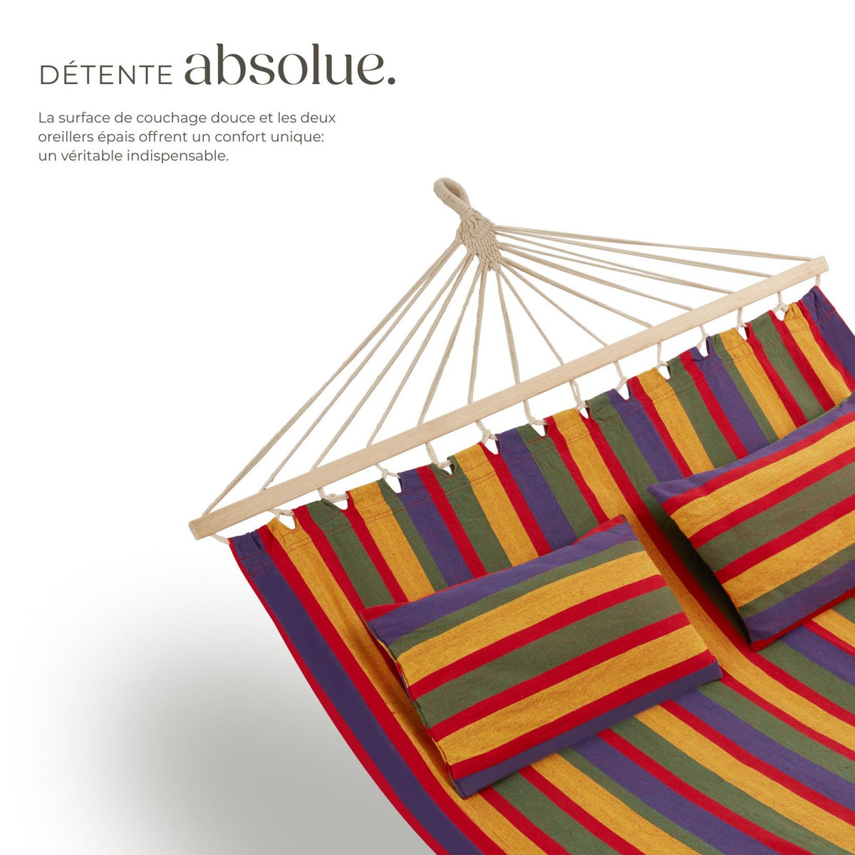 tectake Hamac avec barres d'expansion pour 2 personnes avec des rayures colorées