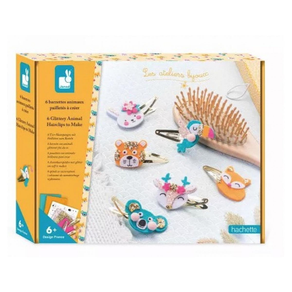 Juratoys-Janod 6 barrettes animaux paillettes a creer