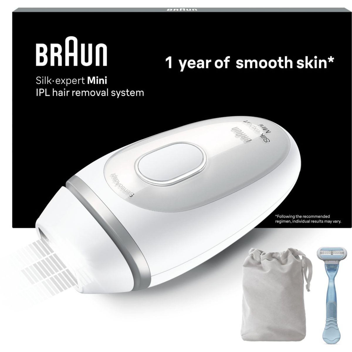 BRAUN Epilateur lumière pulsée IPL PL1124 Silk-expert Mini, 1 tête, 1 rasoir gillette Venus, 1 pochette