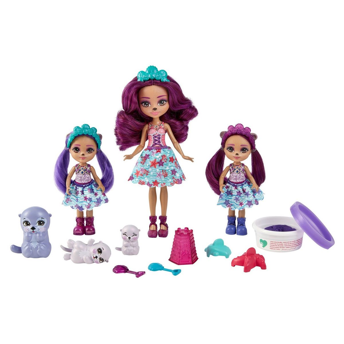 MATTEL Mini-poupée Enchantimals - Famille Loutre et accessoires
