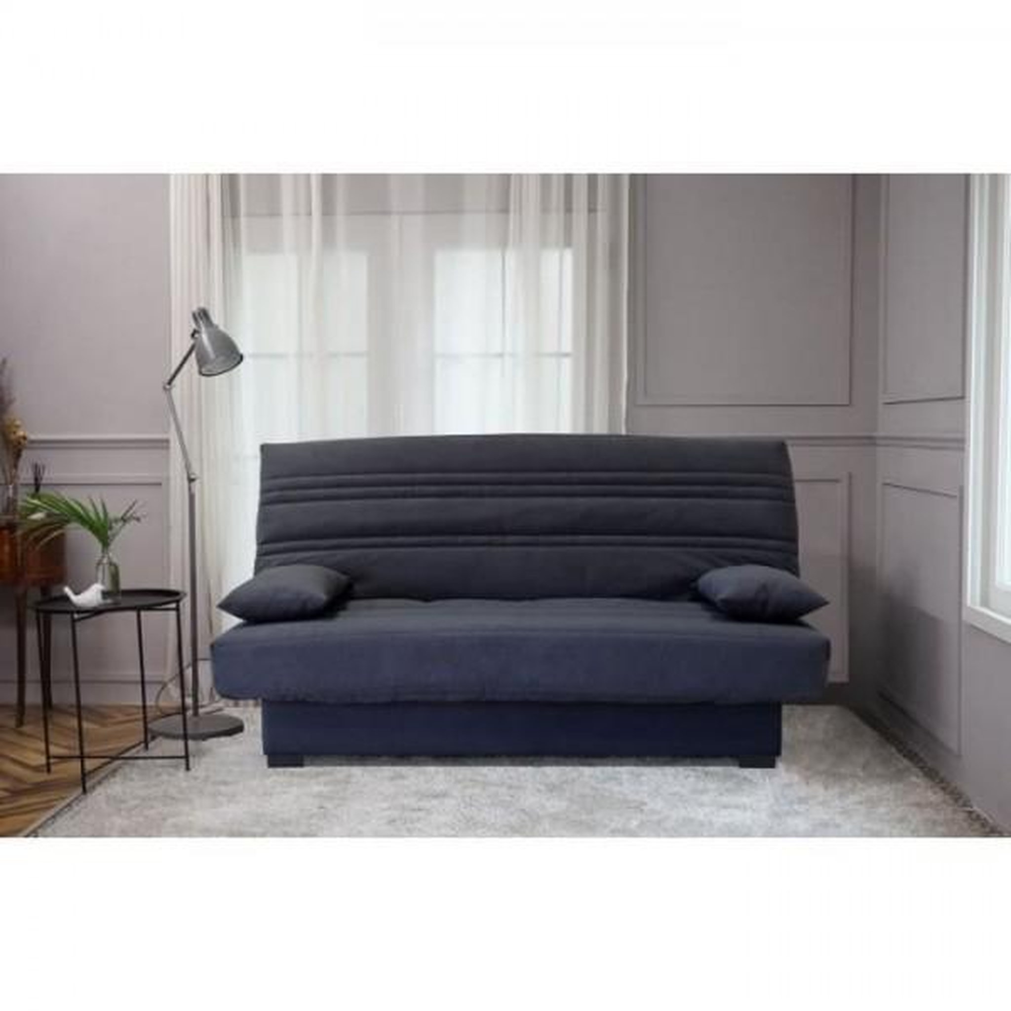 Voir la diapositive 2 : MARKET24 Banquette clic clac 3 places - Matelas 17 cm - Tissu gris anthracite - L199 x P96 x H103 cm - CHLoe