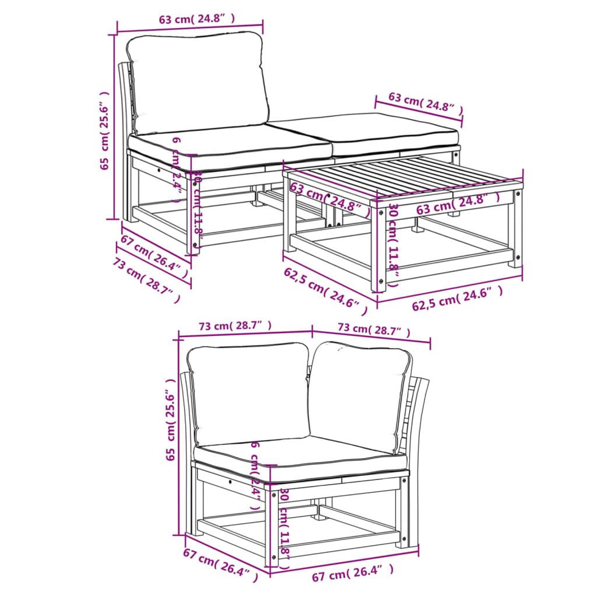 Voir la diapositive 6 : VIDAXL Salon de jardin 4 pcs avec coussins Bois d'acacia solide