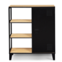 Voir la diapositive 3 : ID MARKET Buffet d'appoint 3 étagères et placard métal noir et plateau bois 70 cm ESTER design industriel