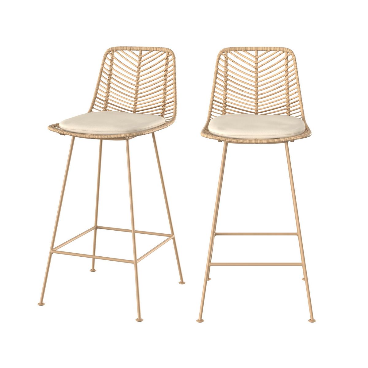 Rendez vous déco Lot de 2 chaises pour îlot central 66 cm en rotin naturel et noir - Tamara