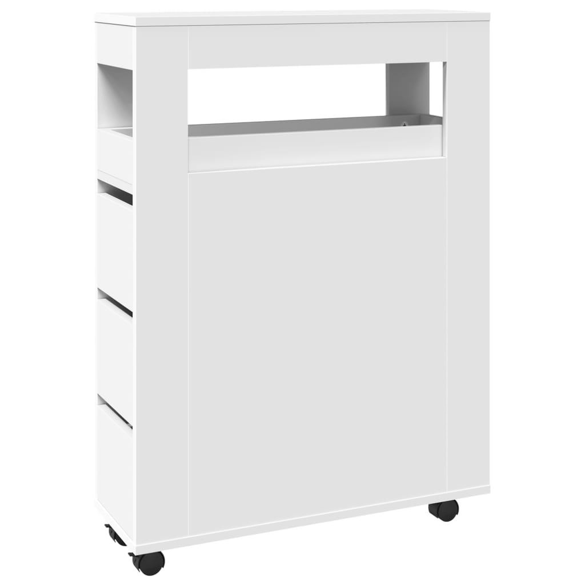 Voir la diapositive 2 : VIDAXL Meuble etroit de salle de bain a roulettes blanc
