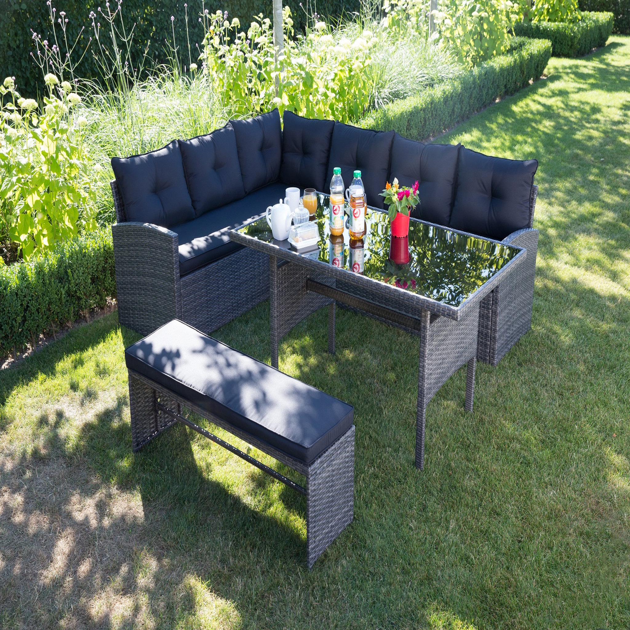 Voir la diapositive 2 : GARDENSTAR Salon bas de jardin - 8 places - Acier/bois - Gris - CANCUN