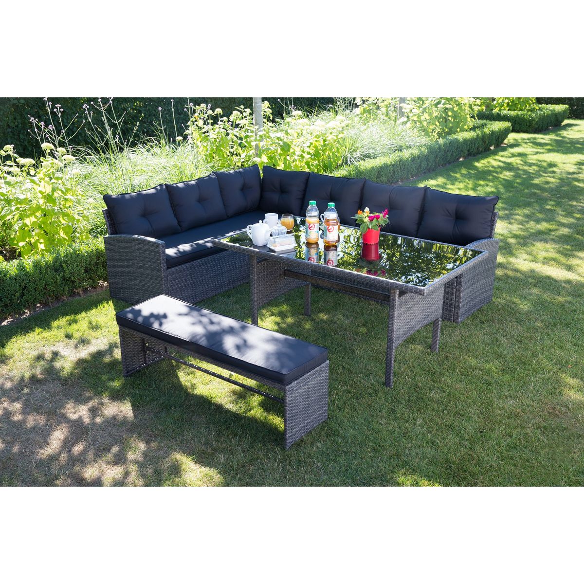 GARDENSTAR Salon bas de jardin - 8 places - Acier/bois - Gris - CANCUN