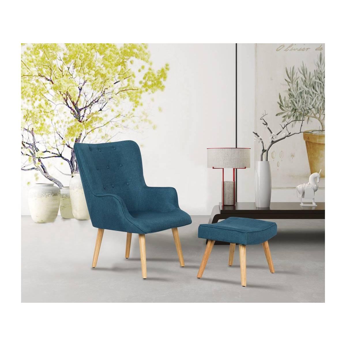 Habitat et Jardin Fauteuil style scandinave en tissu  Odense  - 1 place - Bleu foncé