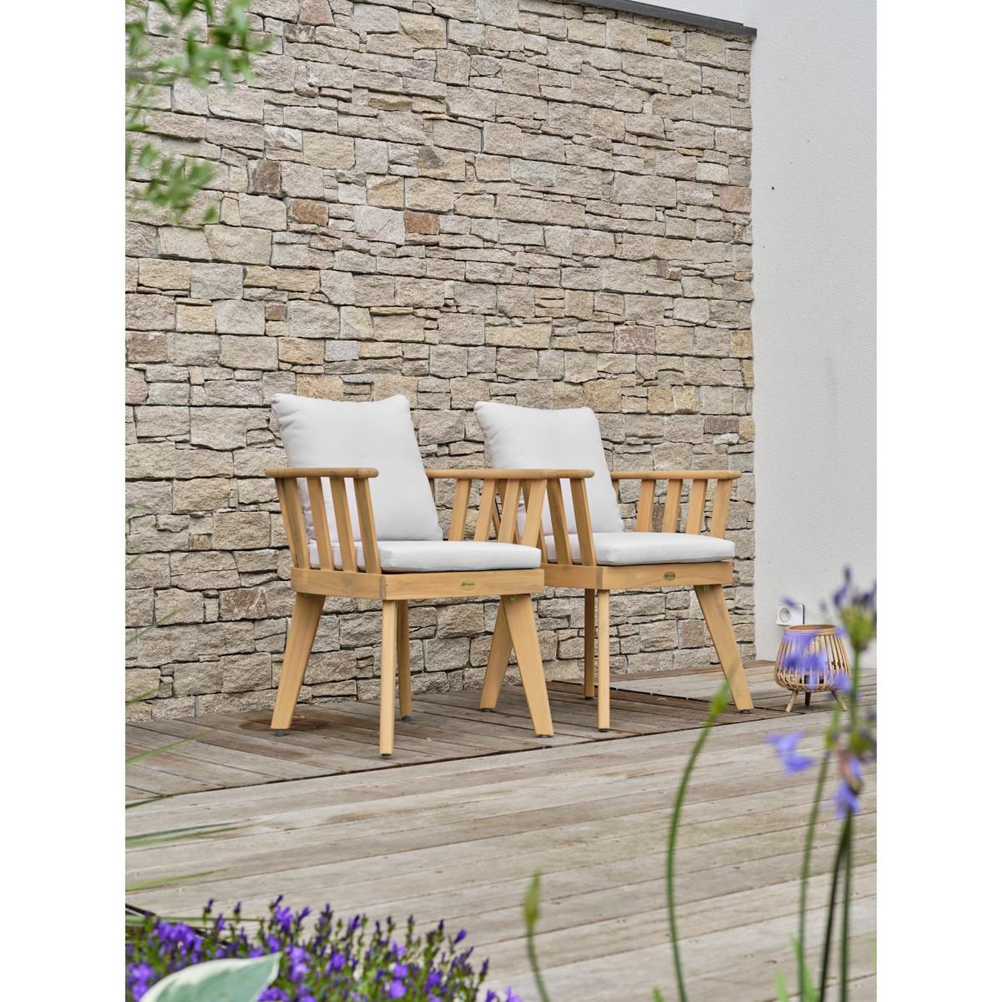 Voir la diapositive 2 : Paris Prix Lot de 2 fauteuils de jardin en bois  liso  68cm marron