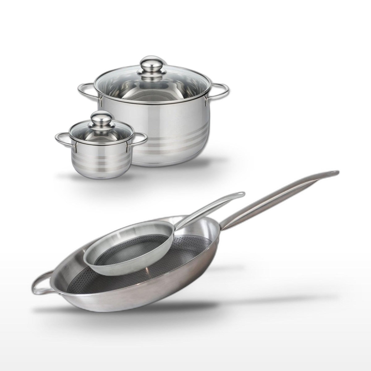 ELO Lot 2 Poêles 24/32cm & 2 Faitouts 12/24cm Elo Relief Solution