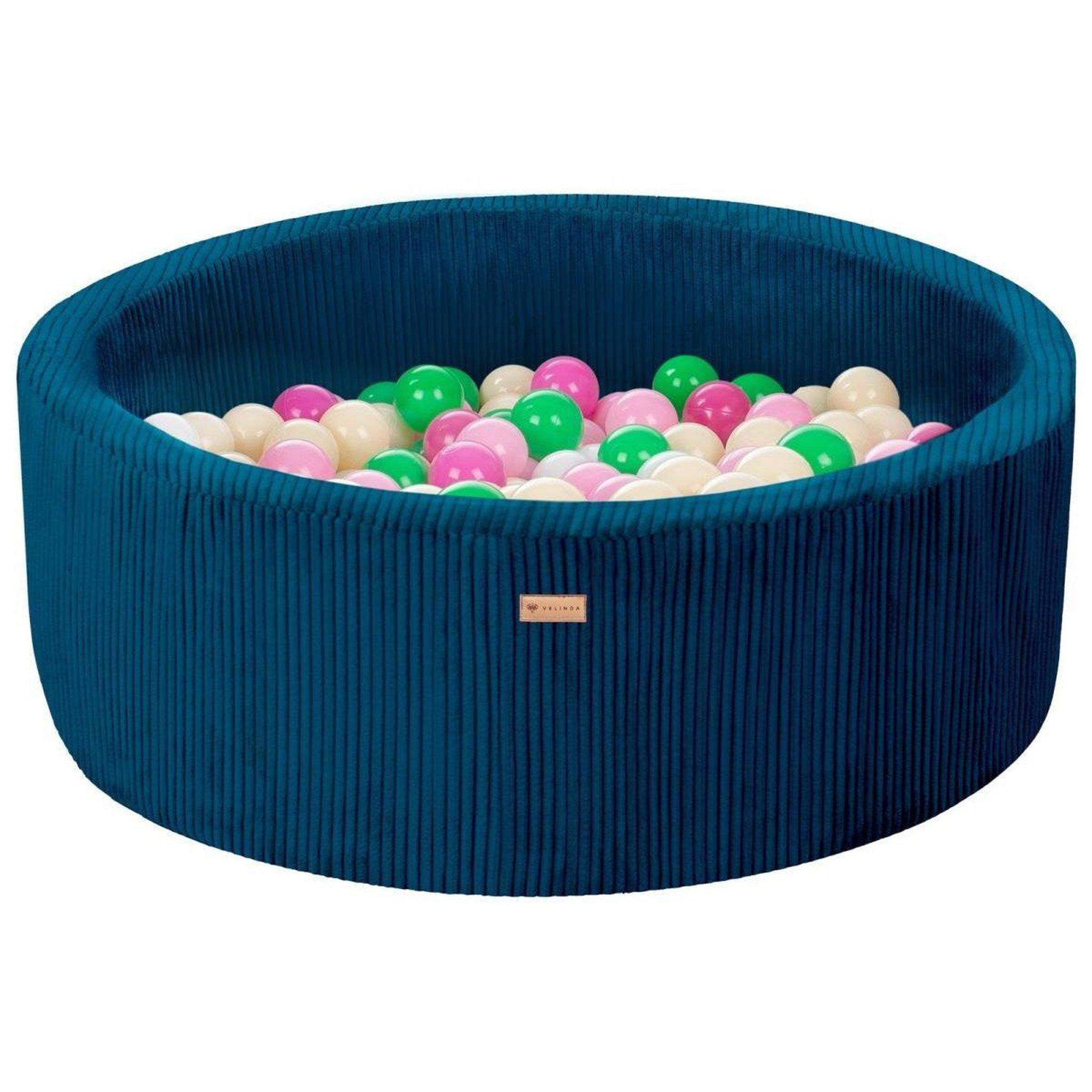 VELINDA Piscine à balles en velours côtelé avec 200 balles, diamètre env. 90 cm — bleu marine